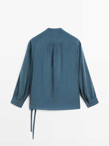 Massimo Dutti Блуза из струящейся ткани внахлест, зеленый