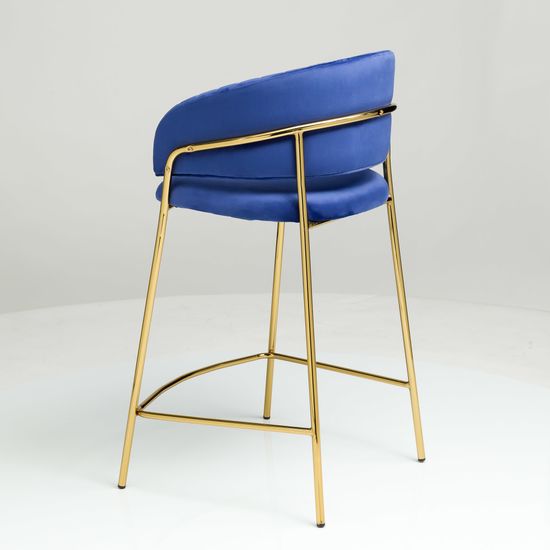 Барный стул Portman синий велюр с золотыми ножками