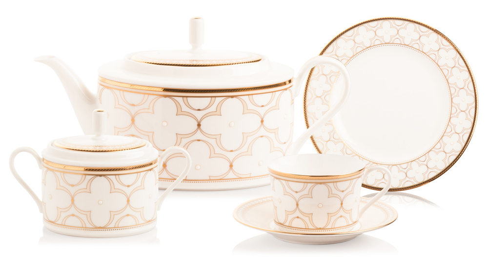 Сервиз чайный на 6 персон 20 предметов Noritake Трефолио,золотой кант
