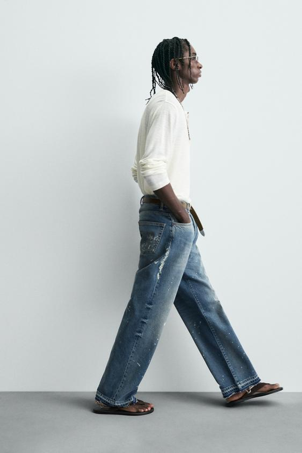 ZARA ДЖИНСЫ СВОБОДНОГО КРОЯ С БРЫЗГАМИ, ГОЛУБОЙ