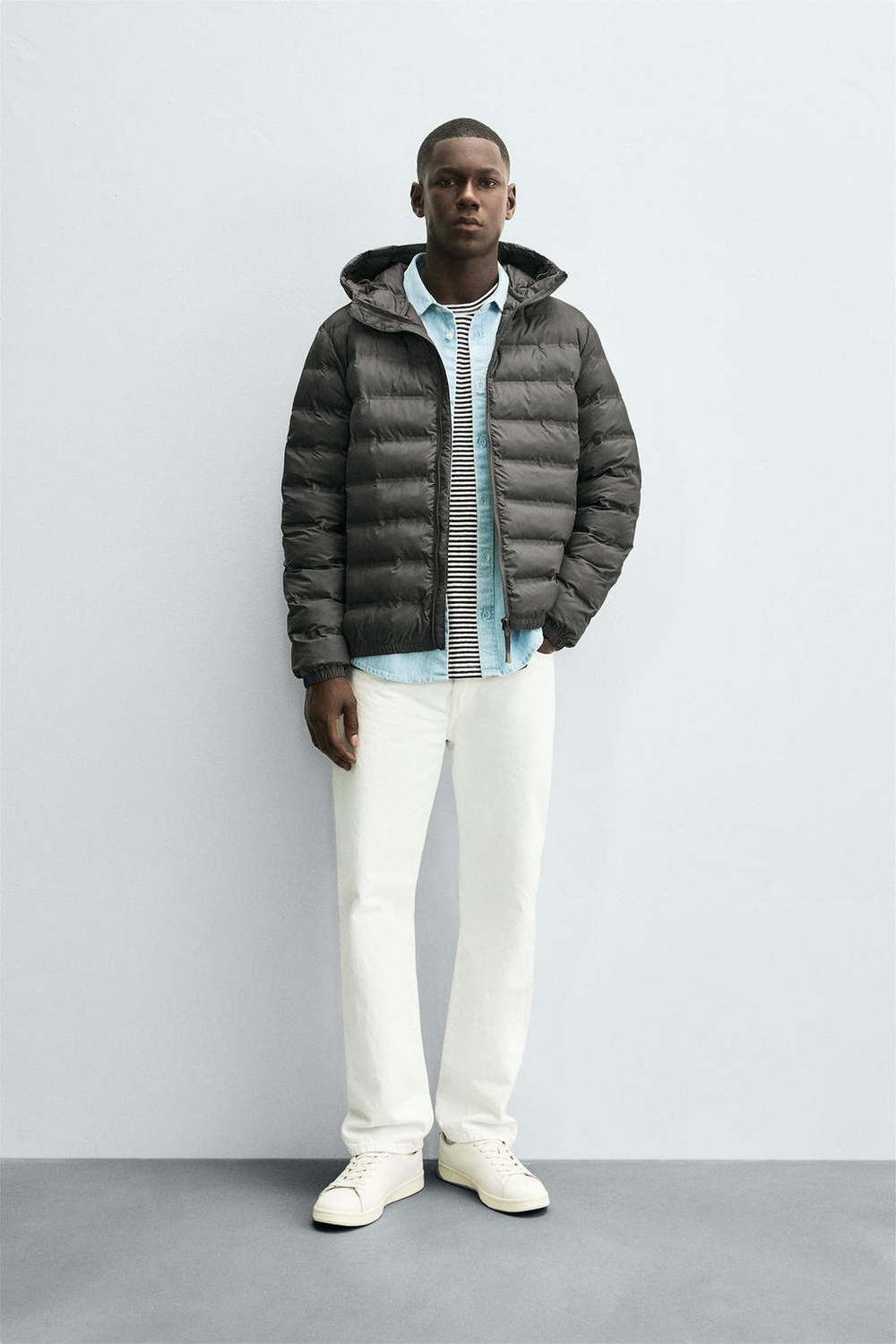 ZARA ЛЕГКАЯ СТЕГАНАЯ КУРТКА С ВОДООТТАЛКИВАЮЩИМ ЭФФЕКТОМ, СВИНЦОВЫЙ