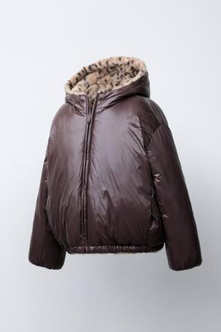 ZARA ДВУСТОРОННЯЯ КУРТКА, ТЕМНО-КОРИЧНЕВЫЙ