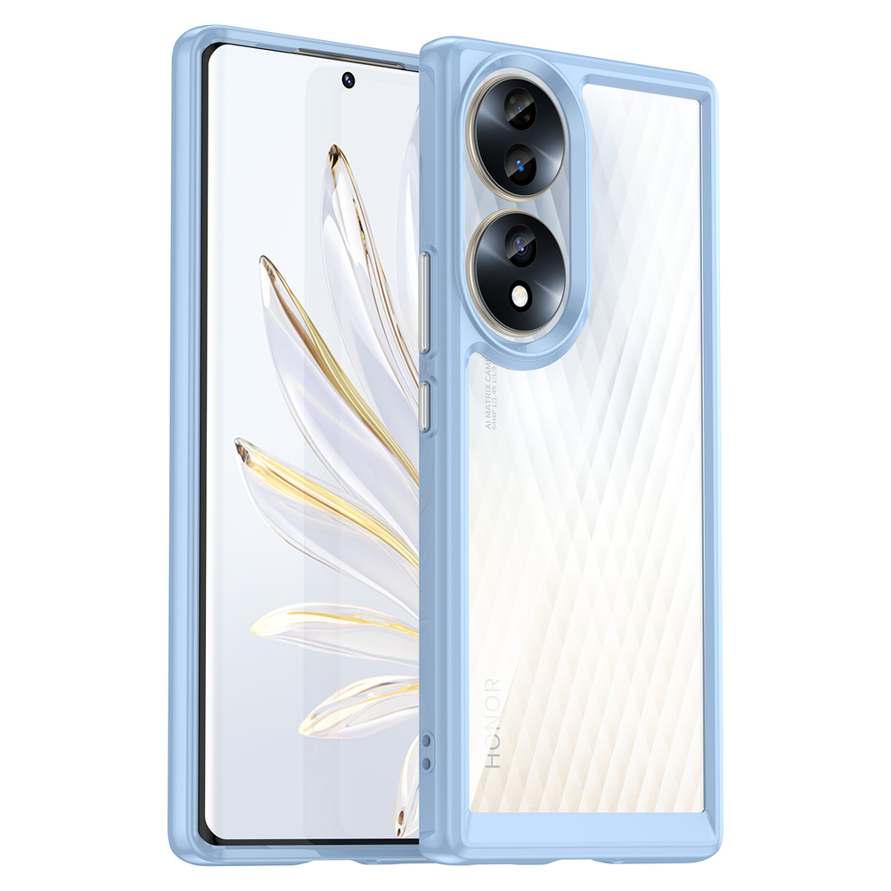 Чехол двухкомпонентный с усиленными рамками синего цвета для смартфона Honor 70 5G, мягкий отклик кнопок