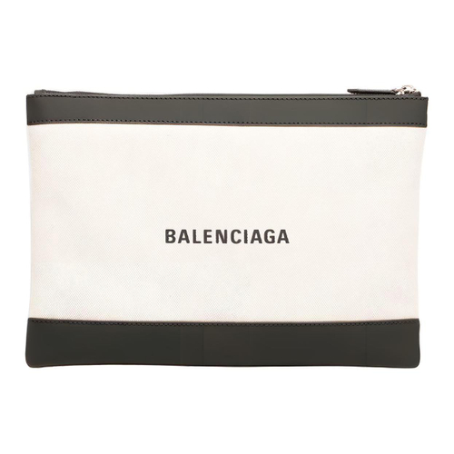 Balenciaga Navy Cow Leather Clutch Medium Men"s Black White