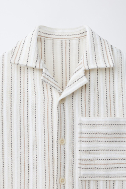 ZARA РУБАШКА-БОУЛИНГ В ПОЛОСКУ, ЭКРЮ