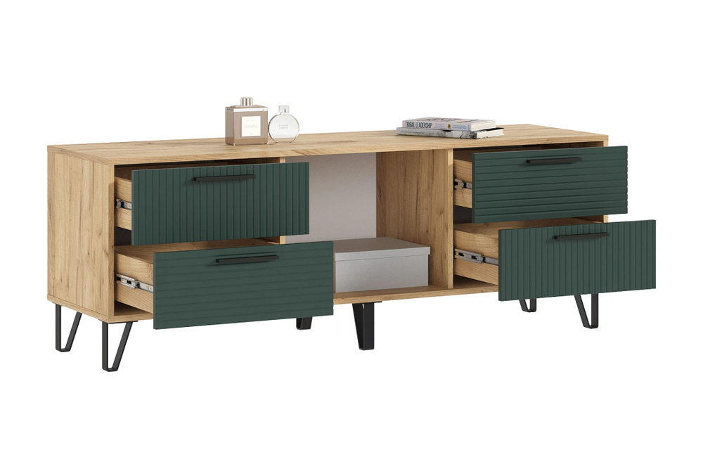 Тумба под телевизор напольная Браш графит/Дуб крафт 150х42х54