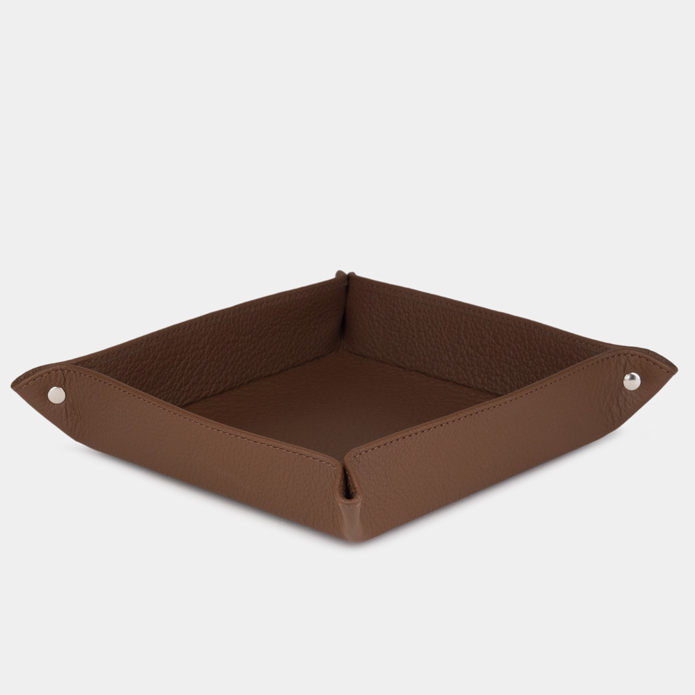 Лоток для мелочей из натуральной кожи теленка, цвета шоколад