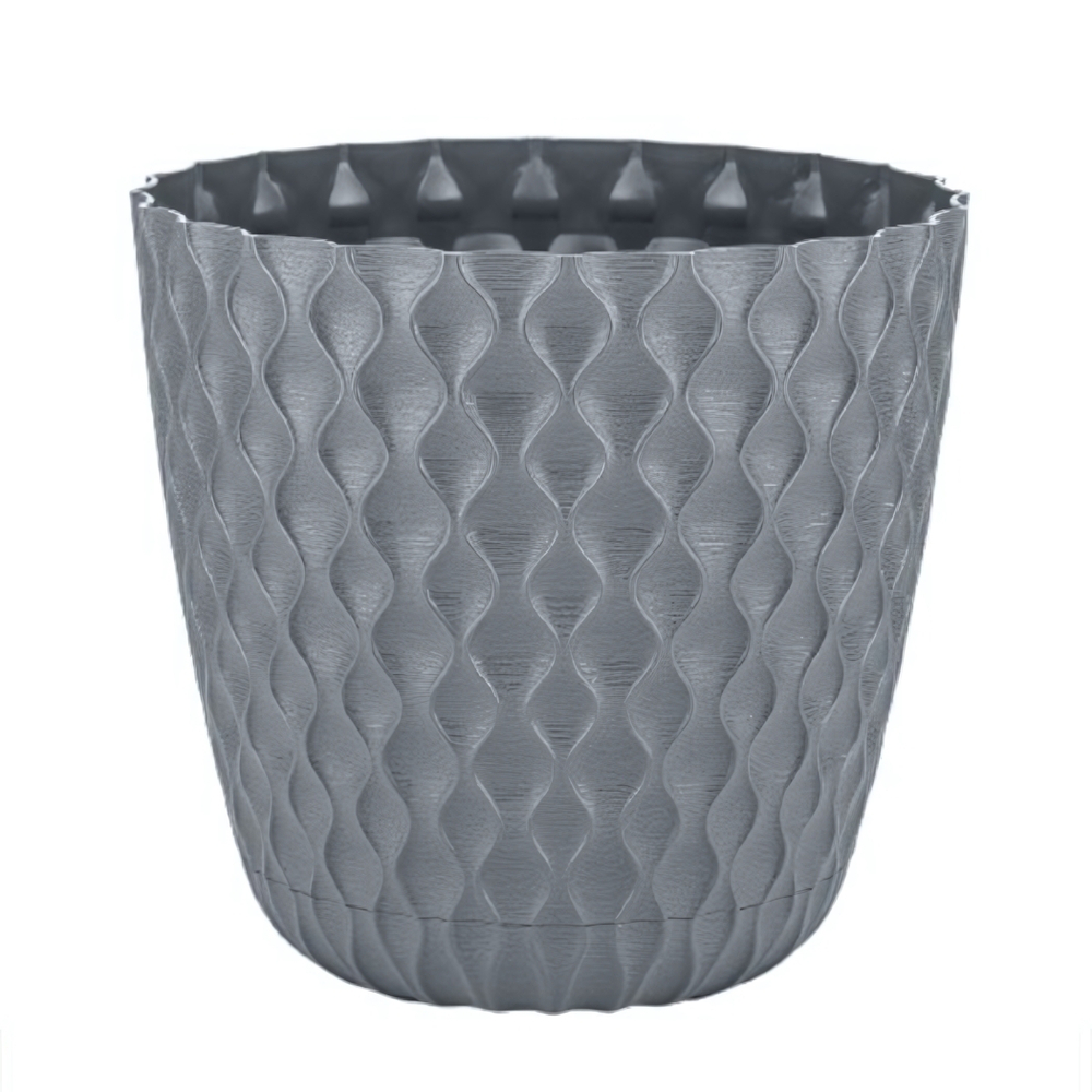 Горшок для цветов InGreen Wave с дренажной сеткой и поддоном 1,4л D145мм вулканический серый