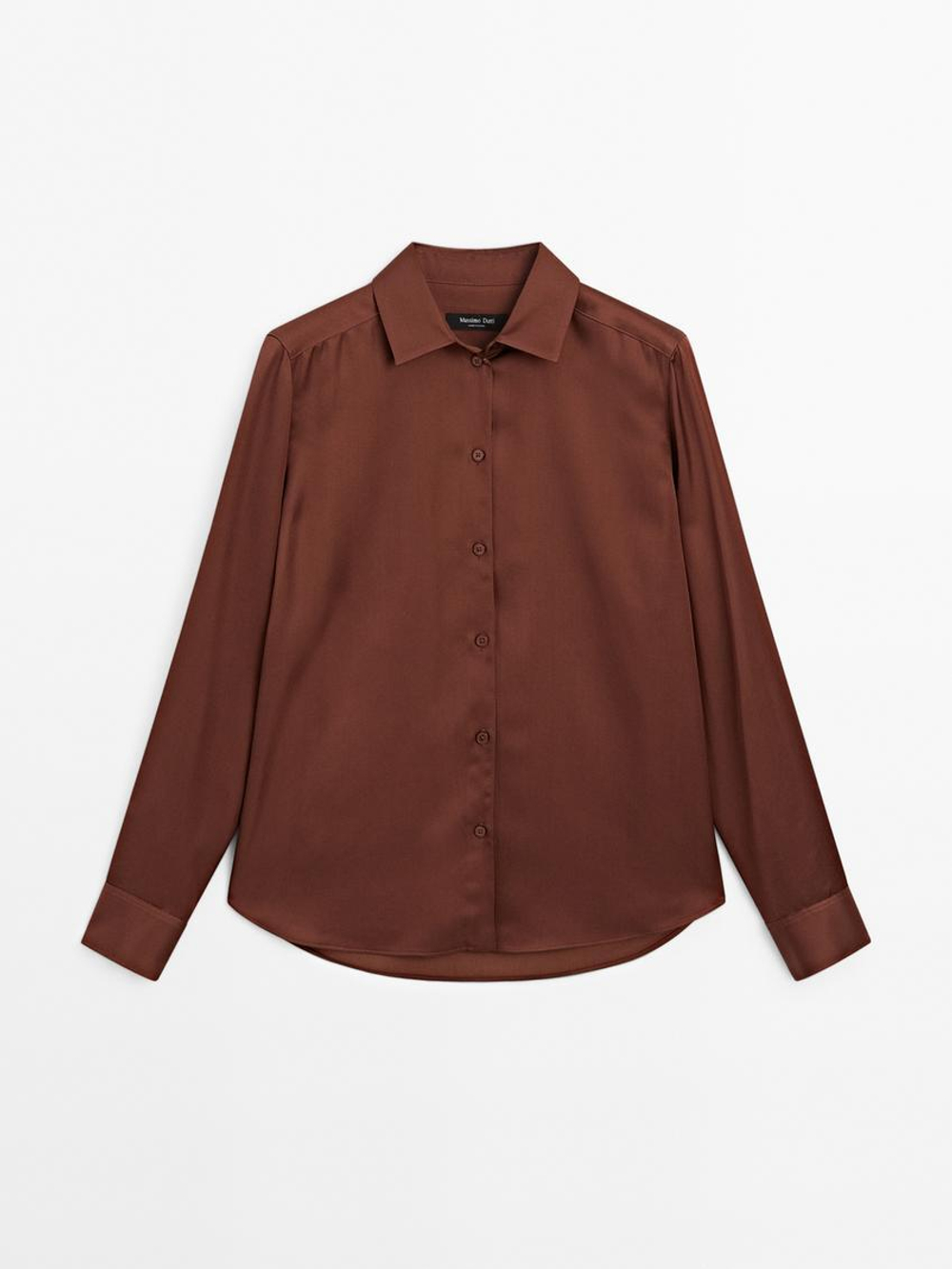 Massimo Dutti Рубашка из струящегося атласа, коричневый