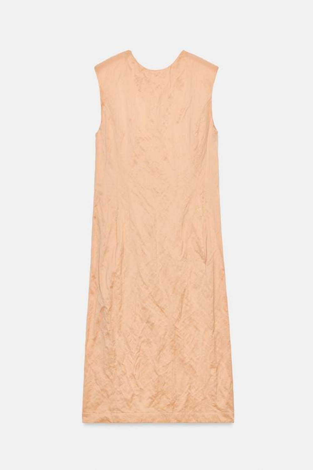 ZARA ПЛАТЬЕ МИДИ С ЭФФЕКТОМ ЖАТКИ — ZW COLLECTION, СВЕТЛО-ЛОСОСЕВЫЙ