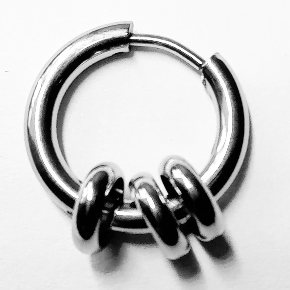 Серьга кольцо диаметр 12 мм "Три кольца" для пирсинга ушей. Медицинская сталь. Цена за штуку!