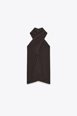 ZARA ТОП ХАЛТЕР В ПОЛОСКУ, ТЕМНО-КОРИЧНЕВЫЙ