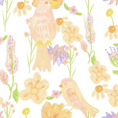 Бесшовный паттерн с нежными тропиками нарисованные восковыми мелками