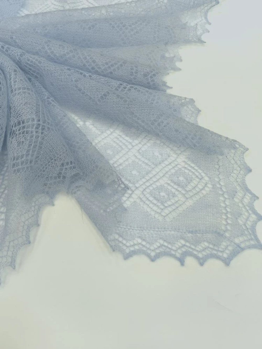 Оренбургский пуховый платок-паутинка А100-04 голубой