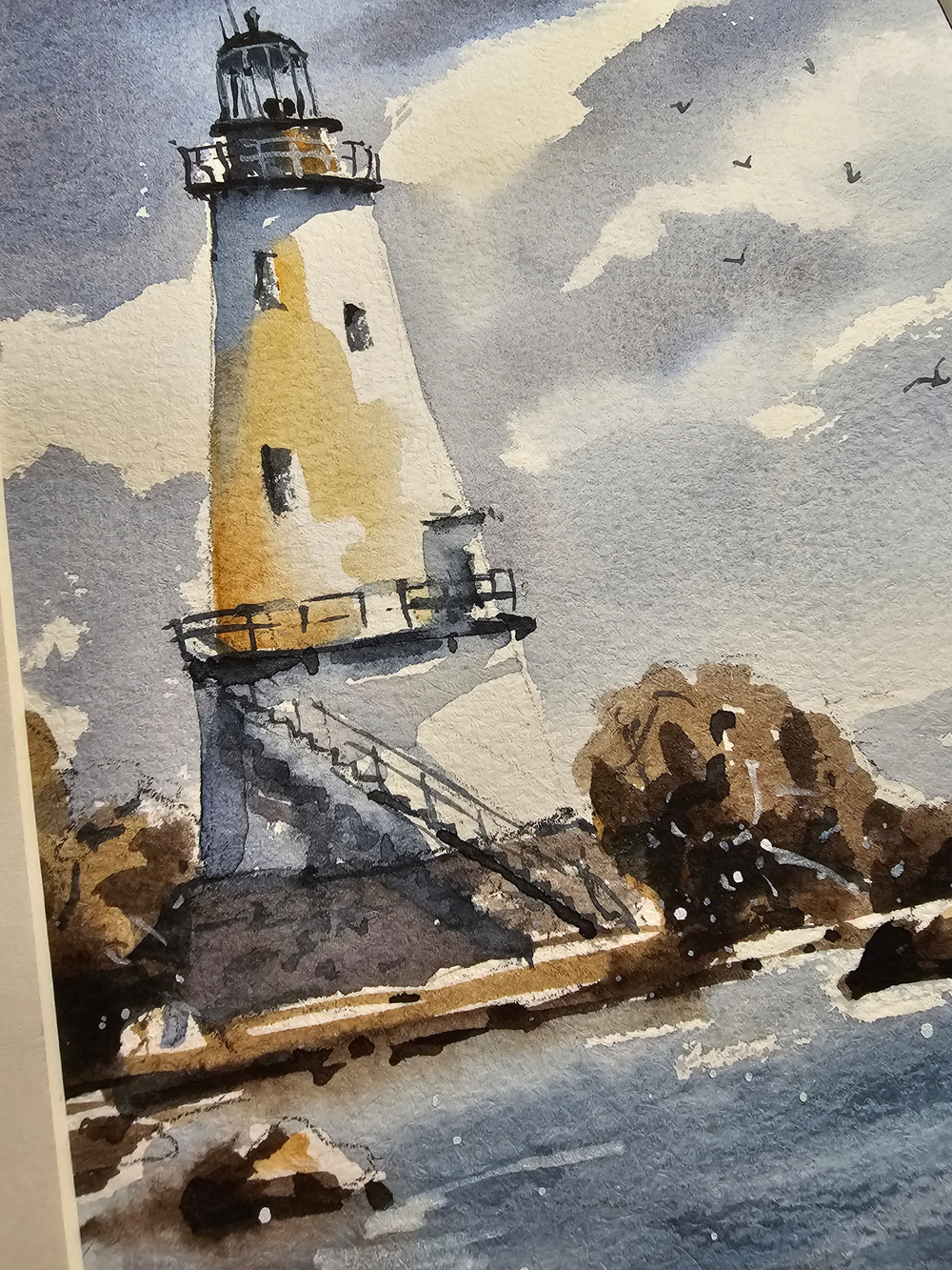 Картина авторская акварельная в паспарту 21*30 см на стену для интерьера "Маяк"