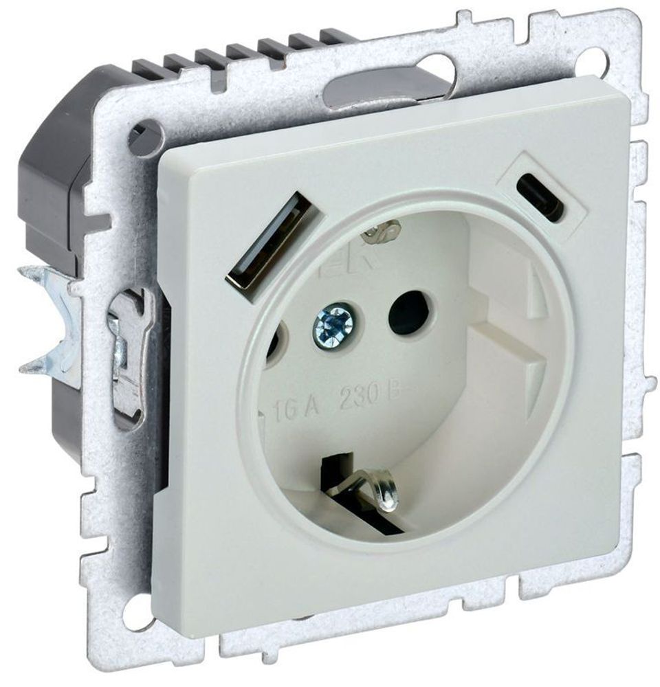 Розетка BRITE РЮш11-1-БрЖ 16А с USB A+C 18Вт с заземл. защ. шторки механизм жемчуж. IEK BR-R14-16-U22-018-K36 Розетка BRITE РЮш11-1-БрЖ 16А с USB A+C 18Вт с заземл. защ. шторки механизм жемчуж. IEK BR-R14-16-U22-018-K36