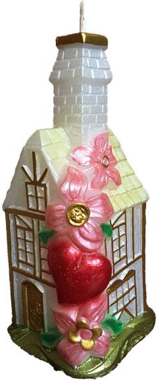 Свеча радужная "Домик счастья" белая (при горении свеча переливается разными цветами) Размер: 8х7,5х17,5 см