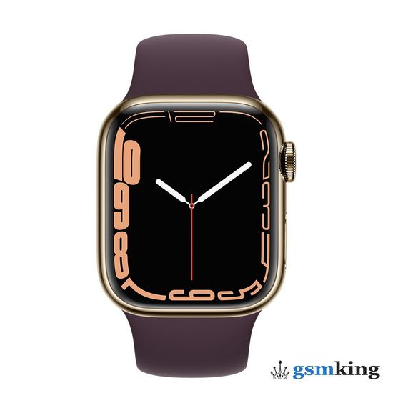 Apple Watch Series 7 GPS + Cellular 41mm Gold Stainless Steel Case with Dark Cherry Sport Band MKHG3LL/A