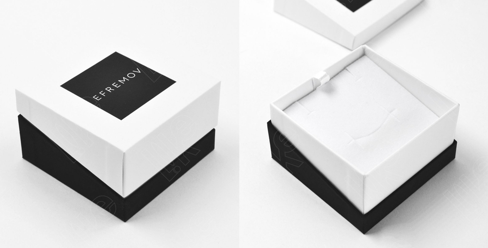 Футляр картонный 70x70x45 мм под кольцо и серьги.