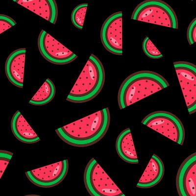 Сочные арбузики на черном фоне. Паттерн арбуза