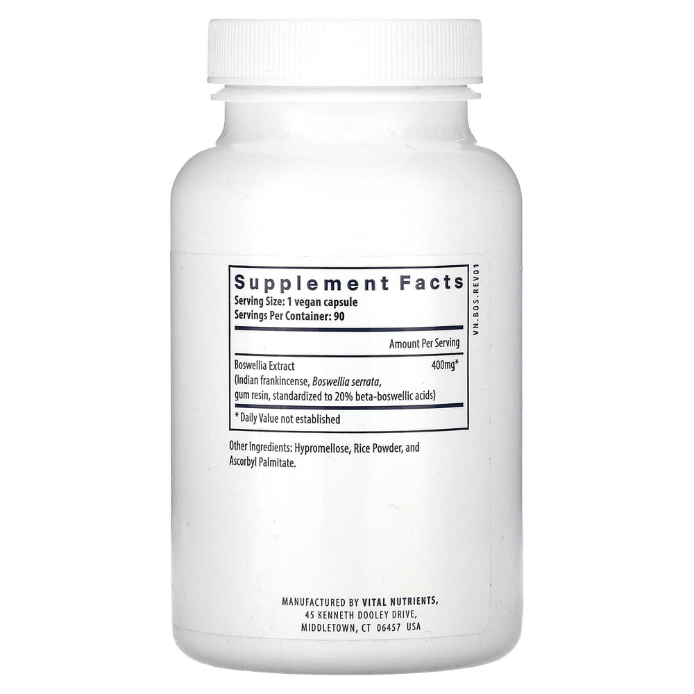 Vital Nutrients, Экстракт босвеллии, 90 веганских капсул (400 мг на капсулу)