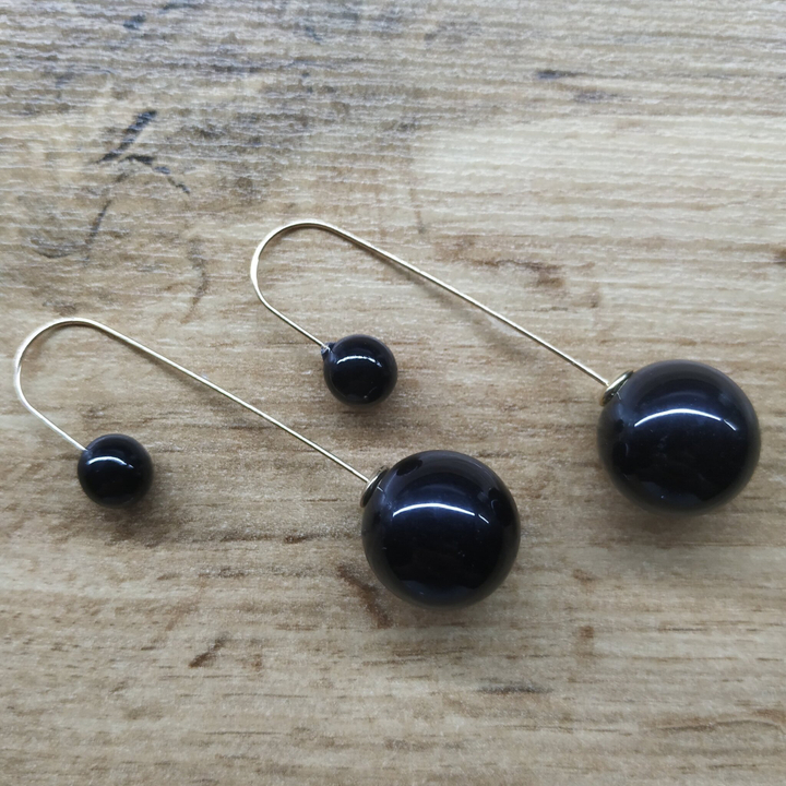 Серьги-шпильки Style Dior long цвет черный матовый металл золотистый