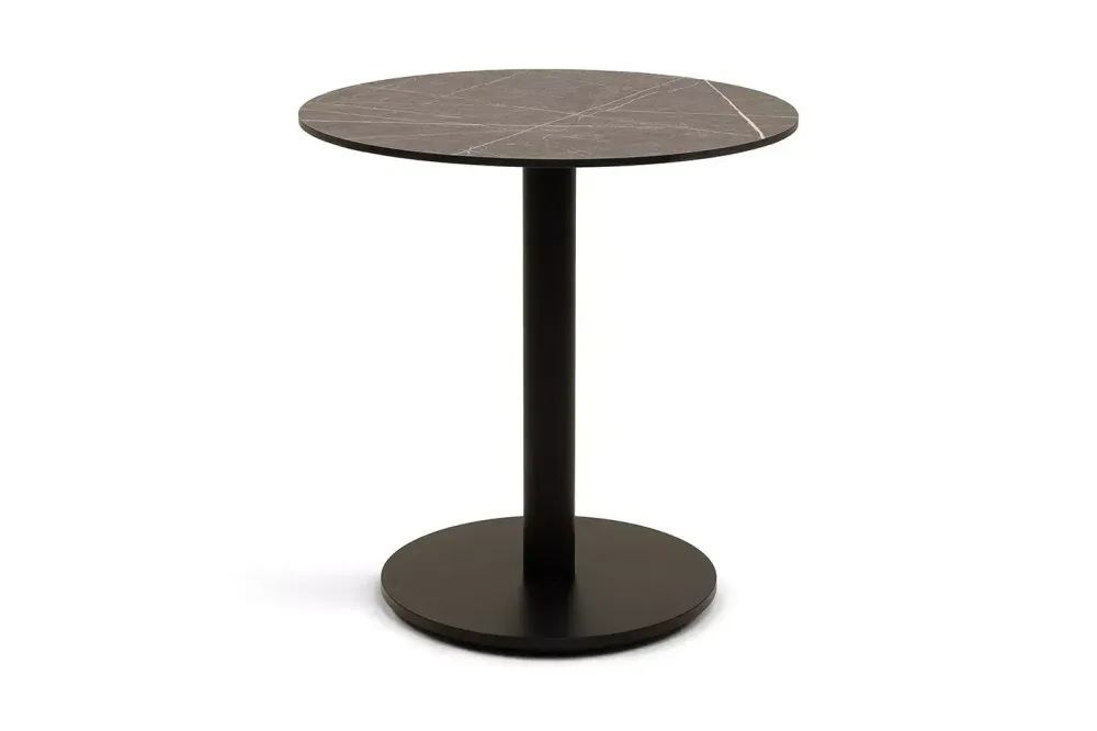 "Каффе" стол из HPL круглый Ø70см, цвет "серый мрамор", подстолье стальное