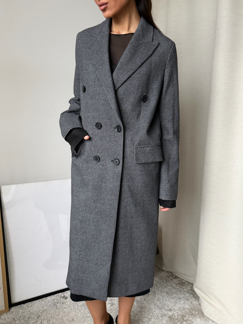 Пальто хлопковое в клетку Circolo, XS