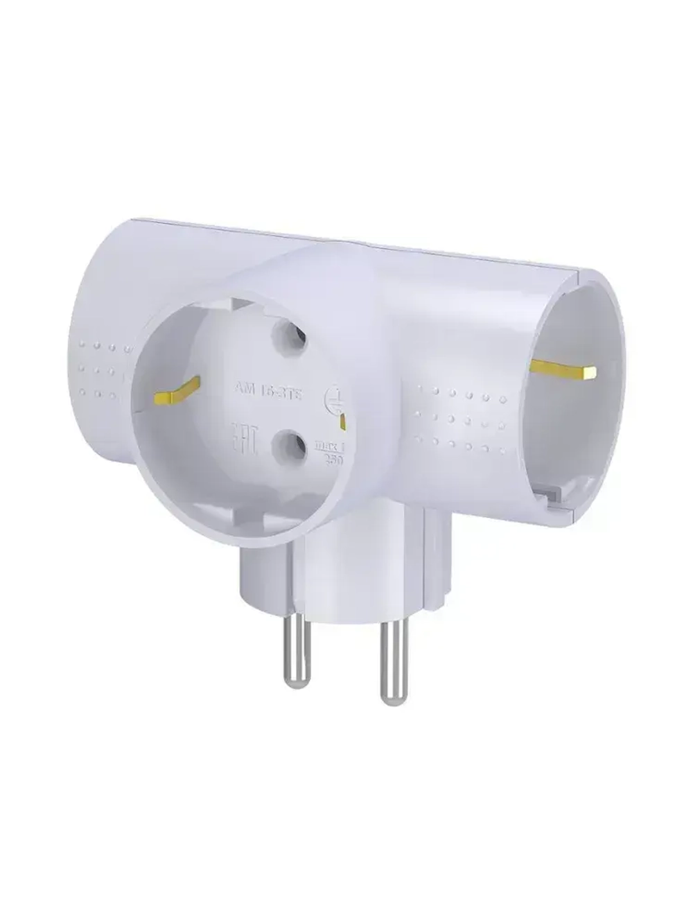 Разветвитель тройник для розетки ФОТОН, Т-образный 16А с заземлением