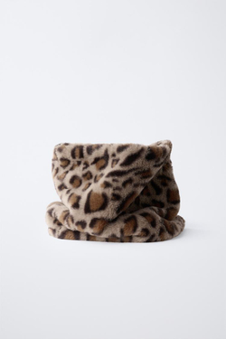 ZARA ВОРОТНИК ИЗ ИСКУССТВЕННОГО МЕХА С АНИМАЛИСТИЧЕСКИМ ПРИНТОМ, КОРИЧНЕВЫЙ