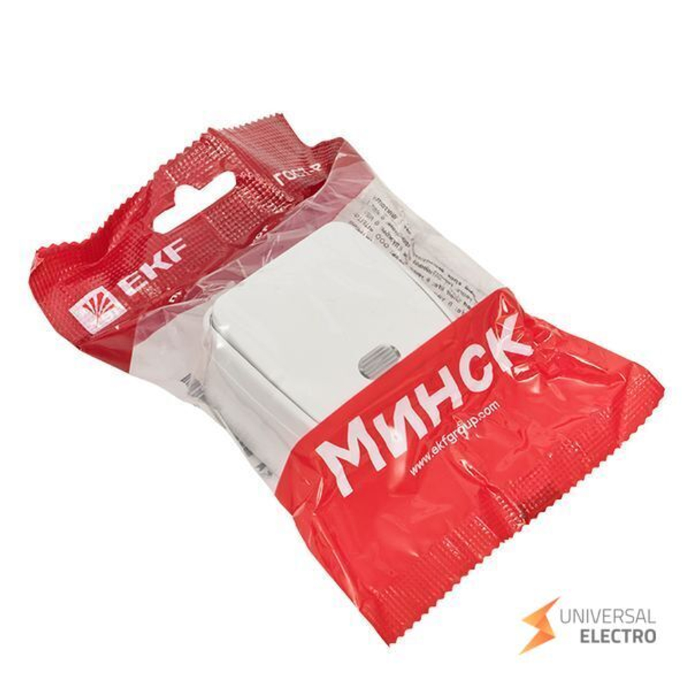 Минск Выключатель 1-клавишный ОП 10А с индикатором белый EKF Basic