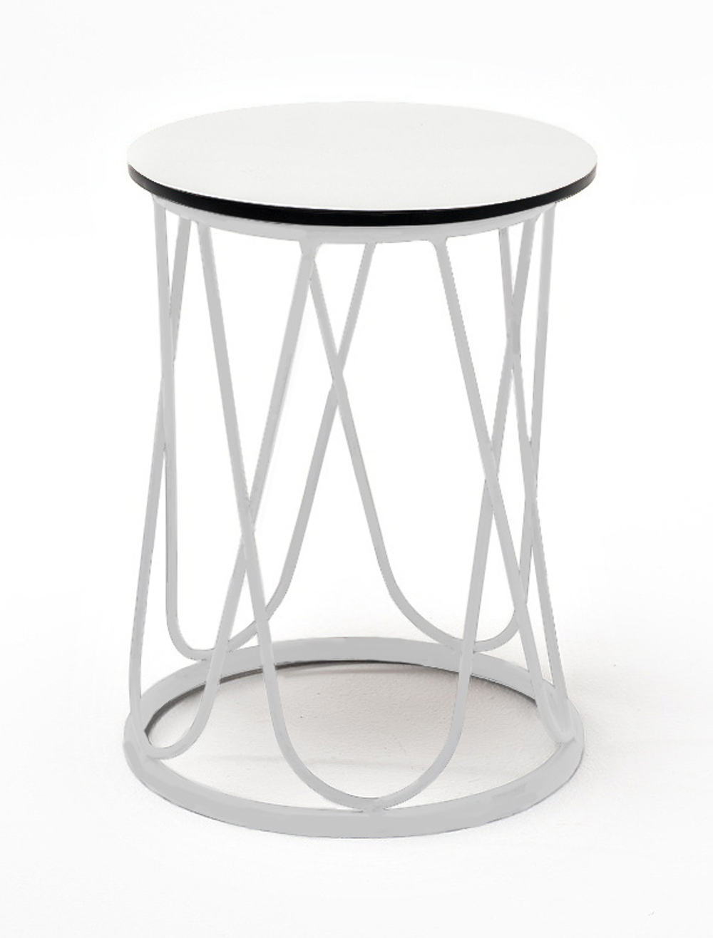 "Перу" журнальный стол из HPL круглый Ø40 H55, каркас из алюминия белый (RAL 9016) муар, цвет столешницы "молочный"