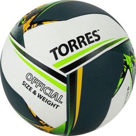 Мяч волейбольный TORRES Save, V321505 р.5, синт.кожа (ПУ), гибрид, бут.кам, бело-зелено-желный