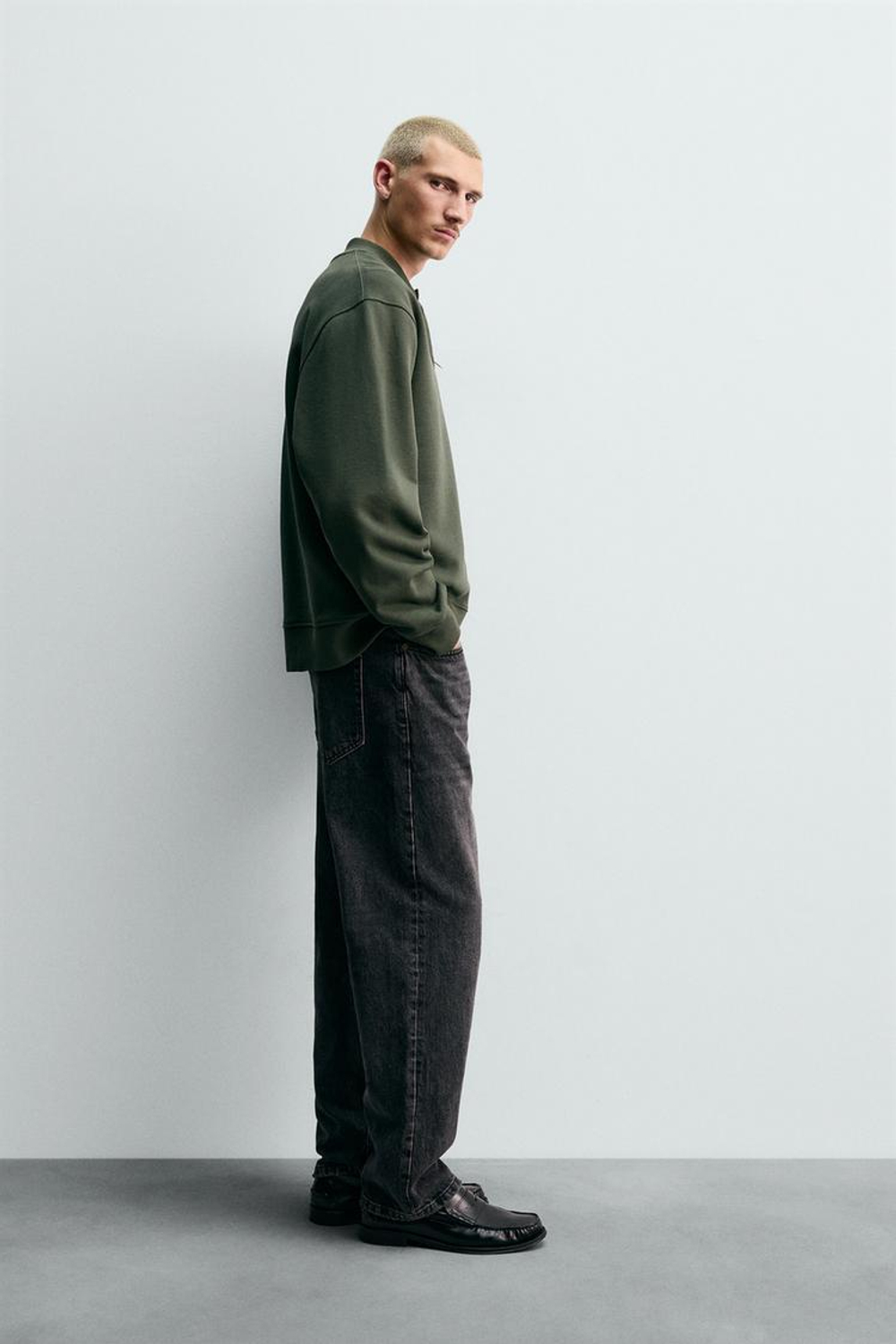 ZARA ТОЛСТОВКА С ВОРОТНИКОМ НА МОЛНИИ, МЯГКИЙ ЗЕЛЕНЫЙ