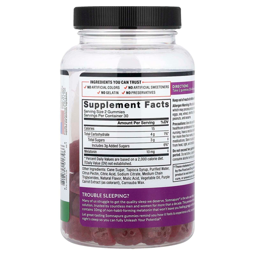 Force Factor, Somnapure, вкусные жевательные таблетки с мелатонином, 10 мг, ягодный вкус, 60 жевательных таблеток (5 мг в одной жевательной таблетке)