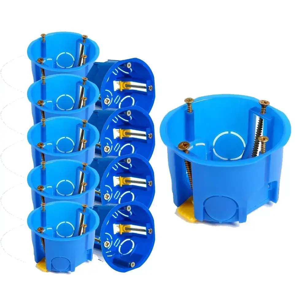 Коробка подрозетник установочная одноместная, Smartbuy Electric 68x45 круглая для монтажа в гипсокартон и полых стен с лапками IP20 синяя (комплект из 10 шт.)