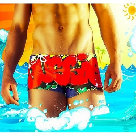 Мужские плавки хипсы разноцветные с красным граффити Aussiebum YOO Swimwear