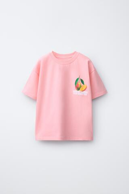 ZARA ФУТБОЛКА С ПРИНТОМ, РОЗОВЫЙ/БЕЛЫЙ