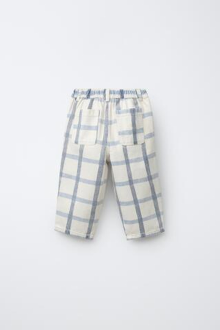 ZARA БРЮКИ БЭГГИ В КЛЕТКУ, СИНИЙ/БЕЛЫЙ
