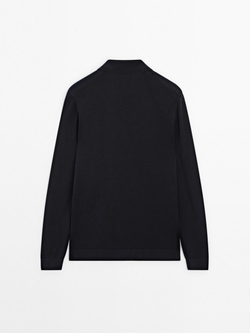 Massimo Dutti Свитер поло с молнией, темно-синий