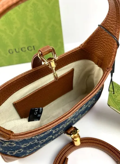Миниатюрная сумка-хобо Gucci Jackie 1961 коричневый/синий