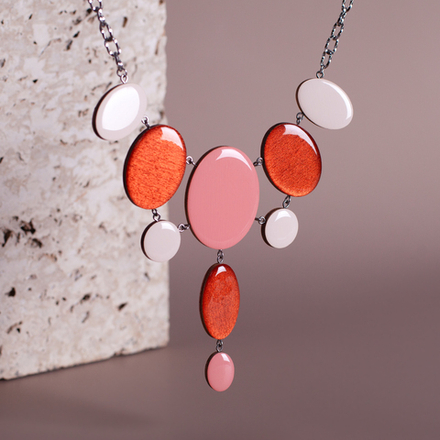 Колье - Гроздь - Терракот/Красный Лосось