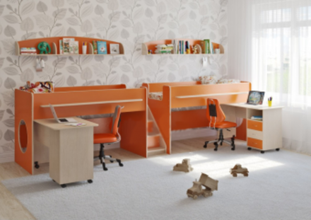 Детская стенка КарИВи Л-№17  Дуб Молочный Оранжевый