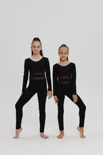 Комбинезон гимнастический стразы, лосины, длинный рукав