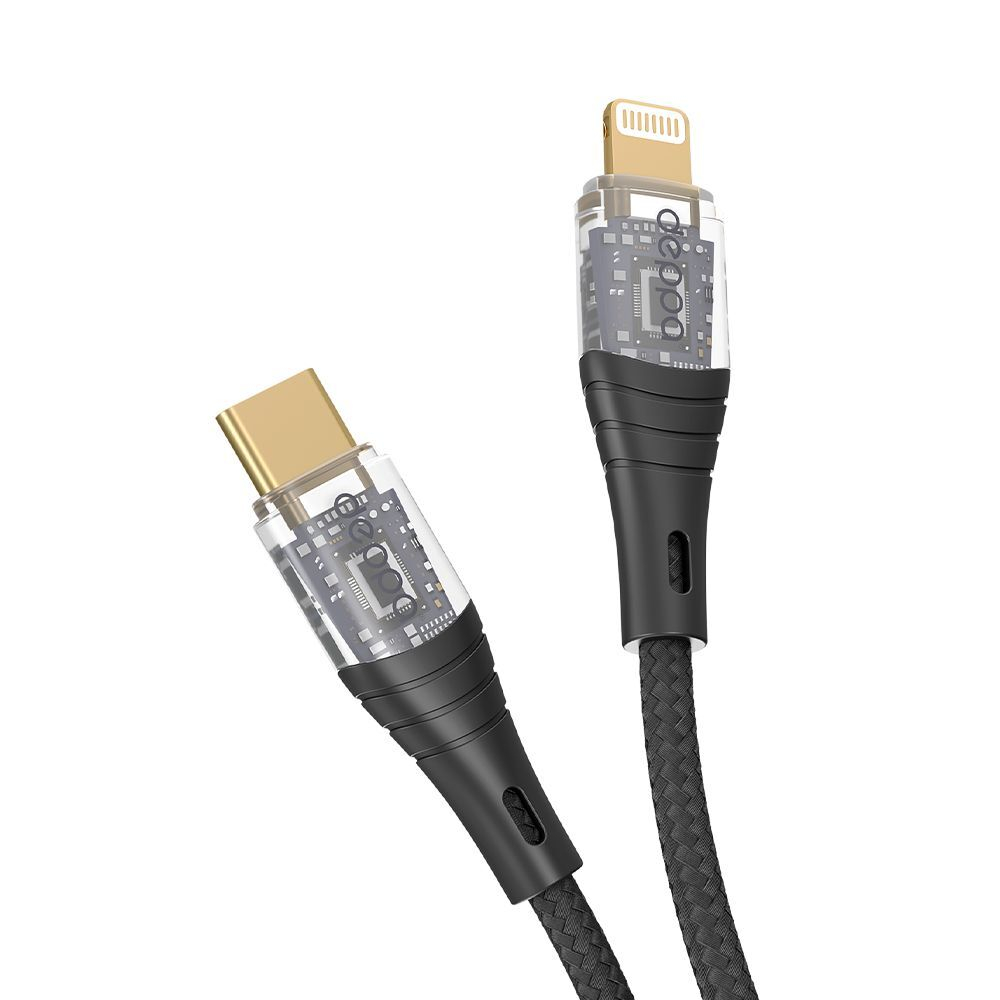 Дата-кабель Crystal USB-C - Lightning, 1м, 2.4A, черный