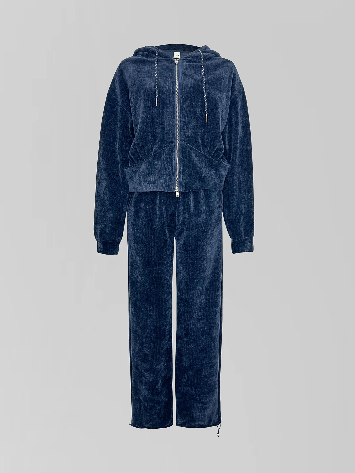 Спортивный костюм Yan Fashion 7118 вельветовый из кофты с капюшоном и широкий брюк