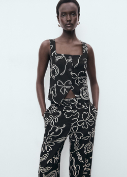 Брюки из смесового льна с цветочным принтом