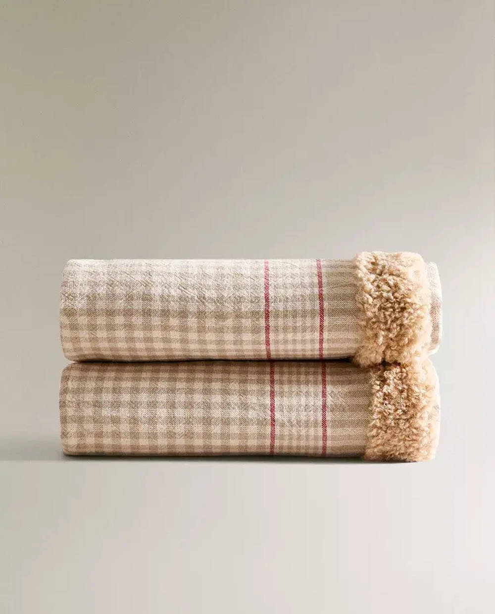 ZARA HOME ДВУСТОРОННИЙ ПЛЕД ДЛЯ ДОМАШНИХ ЖИВОТНЫХ В КЛЕТКУ, СВЕТЛО-БЕЖЕВЫЙ