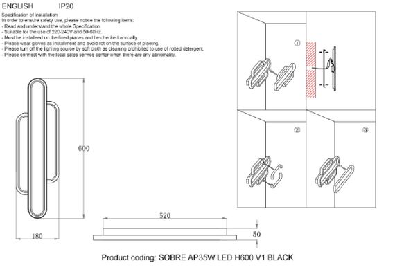 Бра Crystal Lux Sobre Ap35W Led H600 V1 Black