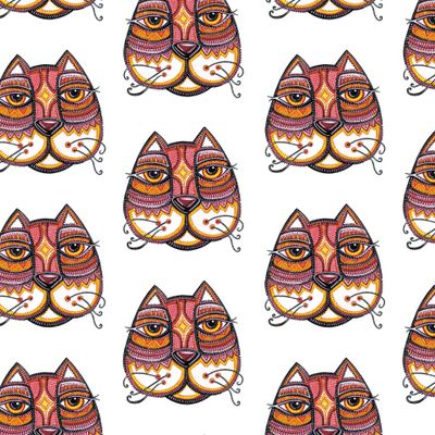 Кот детский узор Бохо на белом